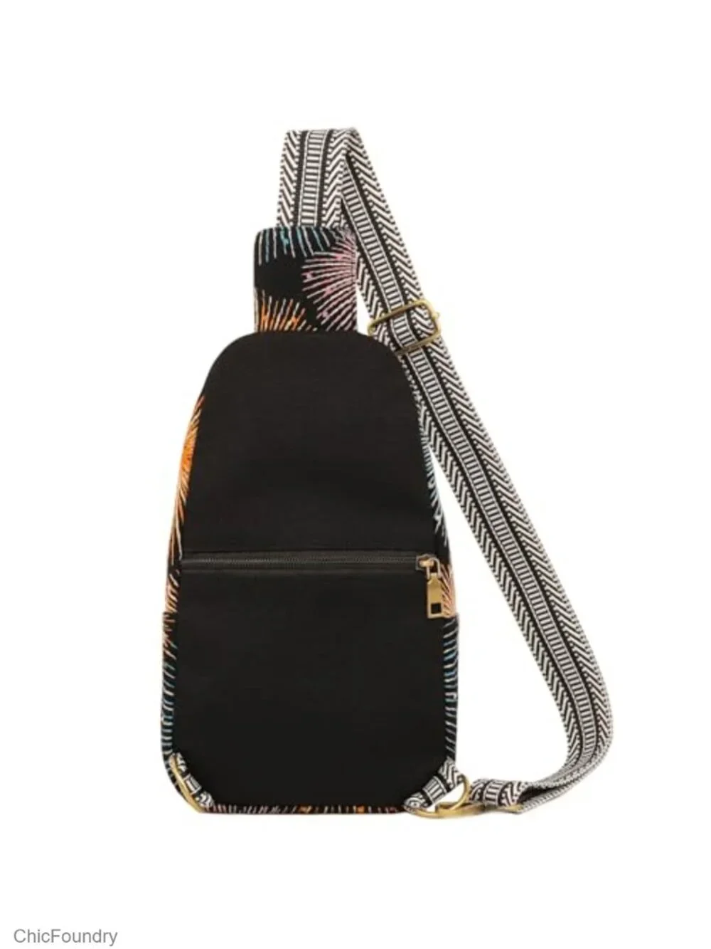 Canvas Convertible Sling Backpack Crossbody Purse with Floral Embroidery